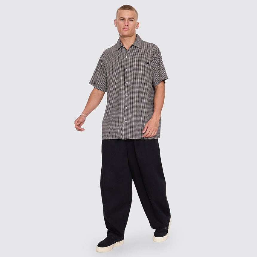 THRILLS Split Decision Short Sleeve Check Shirt - Black