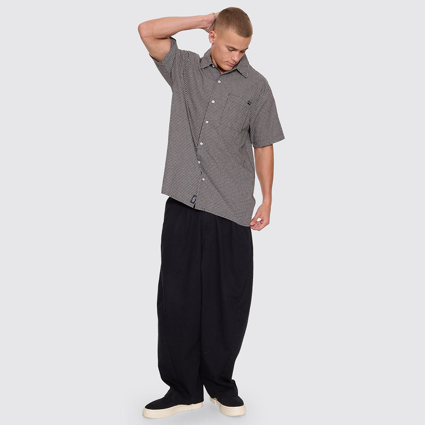 THRILLS Split Decision Short Sleeve Check Shirt - Black