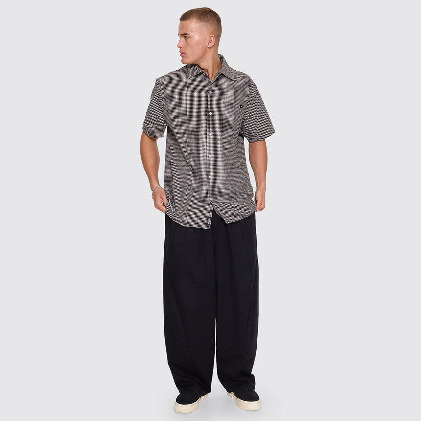 THRILLS Split Decision Short Sleeve Check Shirt - Black