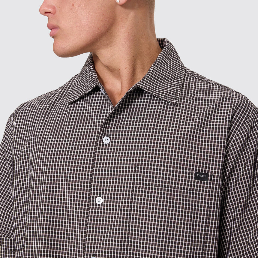 THRILLS Split Decision Short Sleeve Check Shirt - Black