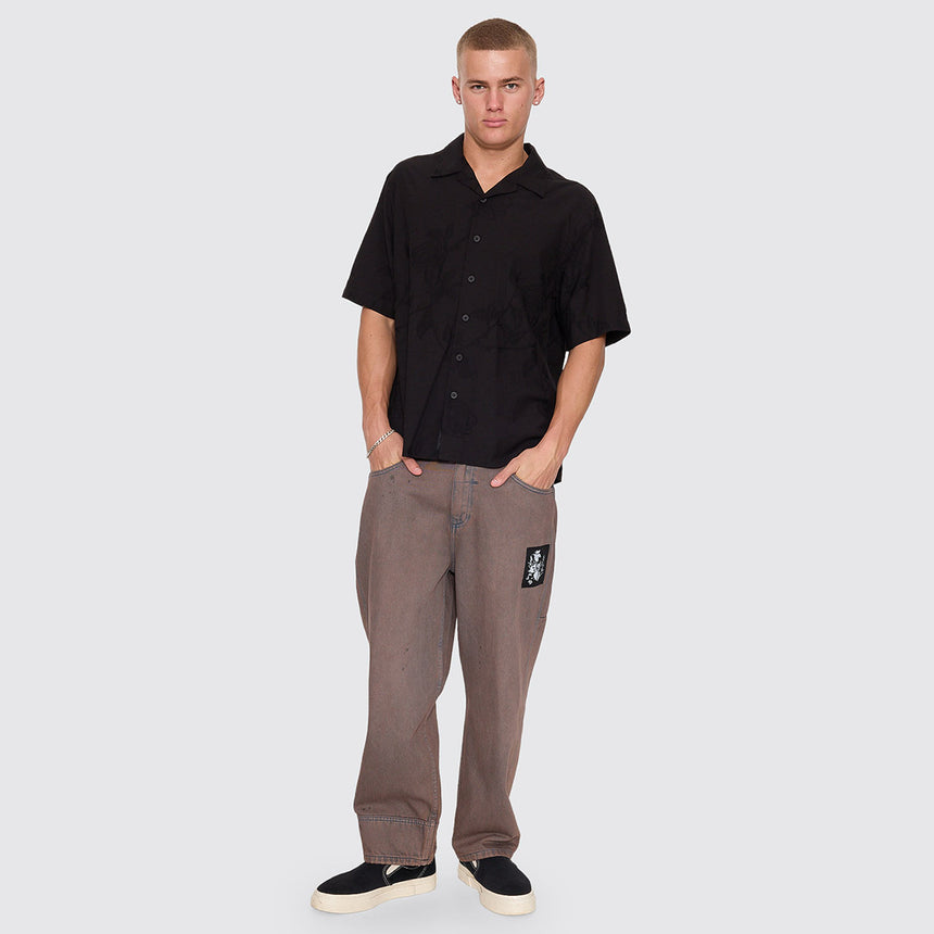 THRILLS Time Will Tell Cropped Bowling Shirt - Black