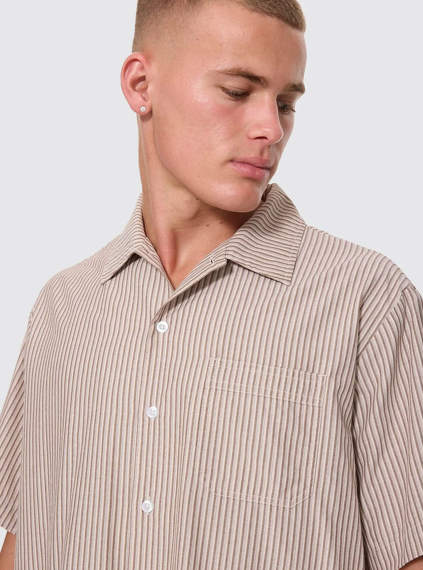 THRILLS Union Short Sleeve Stripe Work Shirt - Postal Brown