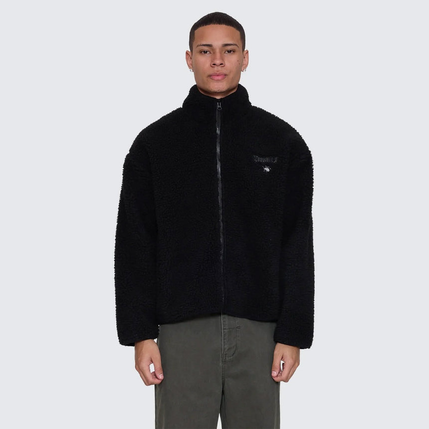 THRILLS Web Of Deceit Cropped Sherpa Jacket - Black