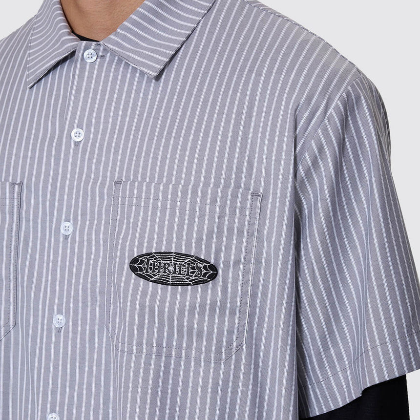 THRILLS Web Of Deceit Cropped Short Sleeve Work Shirt - Black