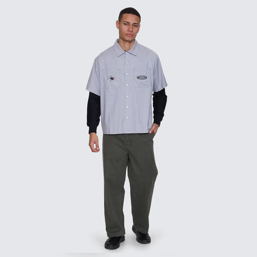 THRILLS Web Of Deceit Cropped Short Sleeve Work Shirt - Black