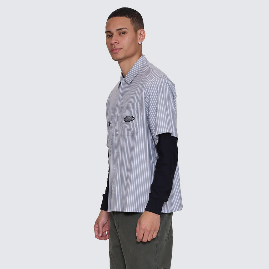 THRILLS Web Of Deceit Cropped Short Sleeve Work Shirt - Black