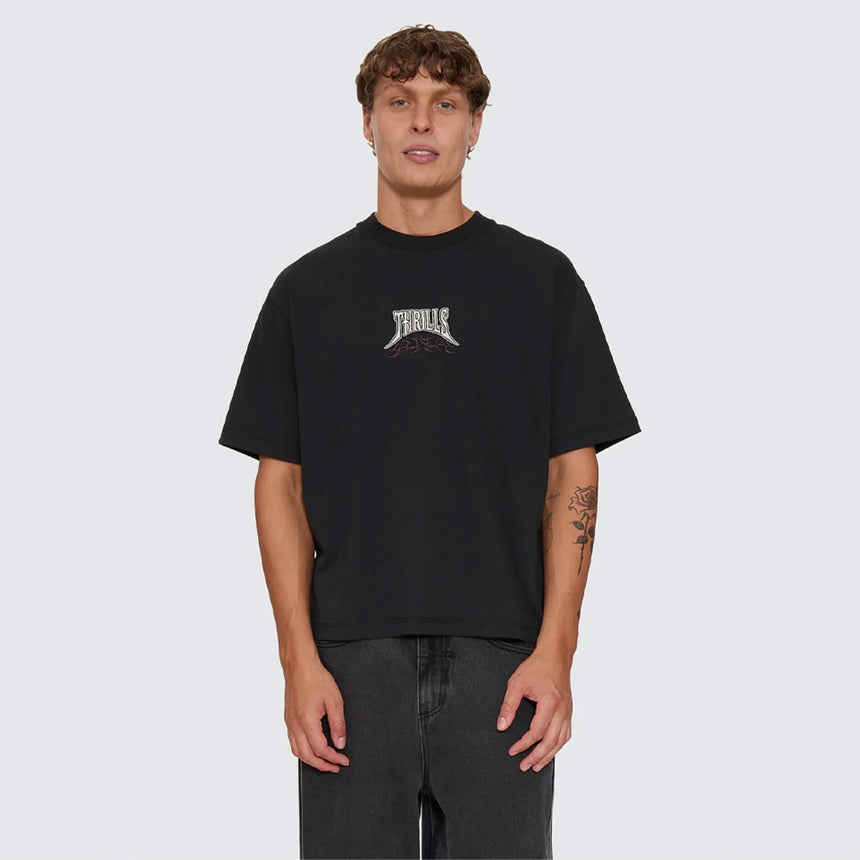 THRILLS What We Believe Embroidered Oversize Box Crop Tee - Washed Black