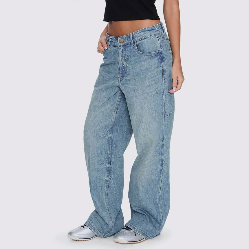 THRILLS Women's Billie Low Rise Baggy Jean - Dirty Crinkle Blue
