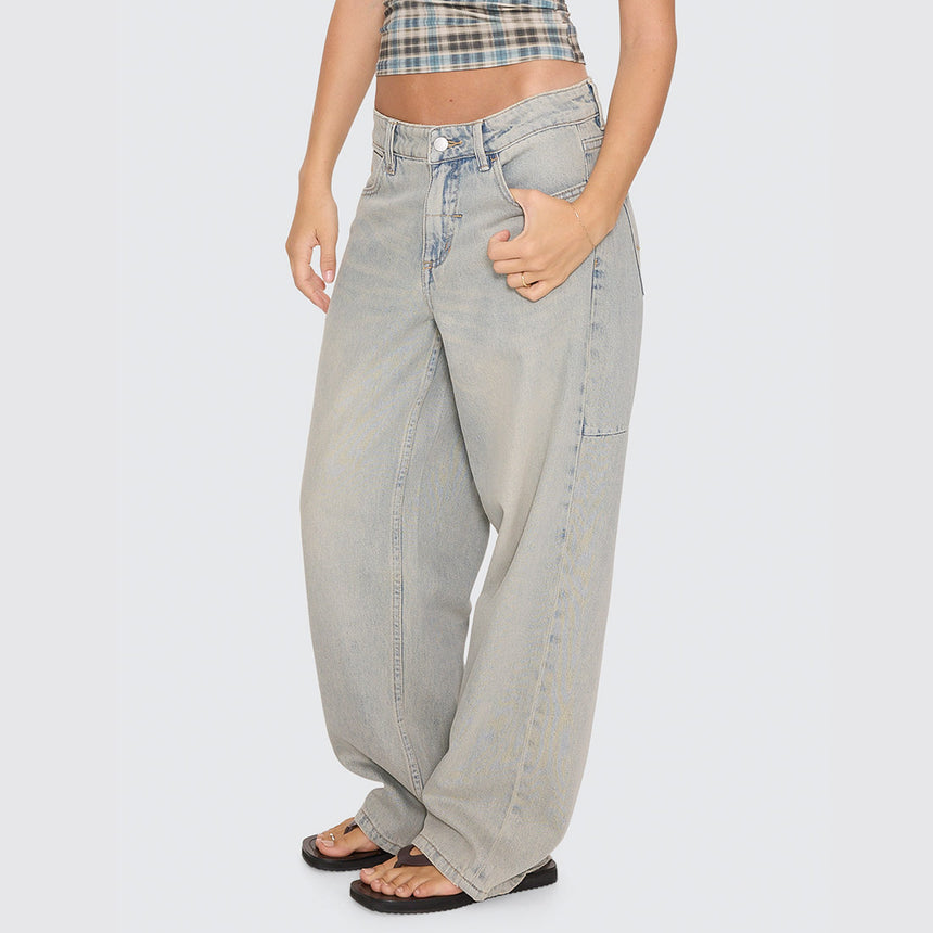 THRILLS Women's High Noon Billie Low Rise Baggy Jean - Light Granite Blue