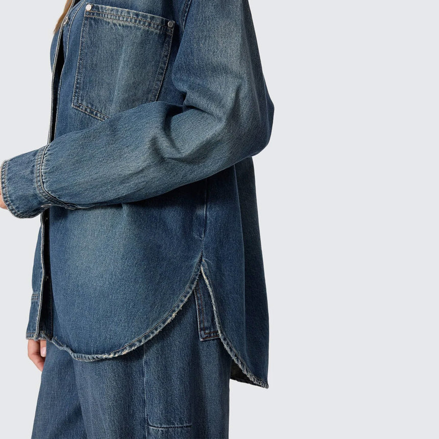 THRILLS Women's Melina Oversized Denim Shirt - Teal Blue
