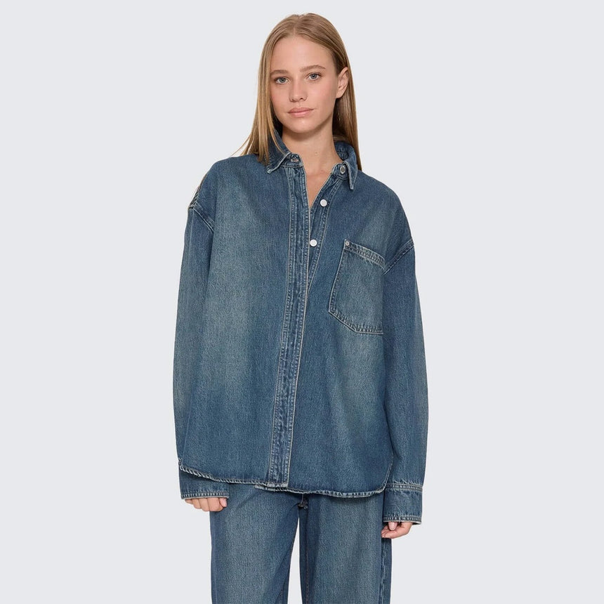 THRILLS Women's Melina Oversized Denim Shirt - Teal Blue