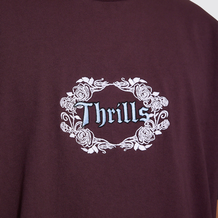 THRILLS Wreath Of Desire Embroidered Merch Tee - Aubergine