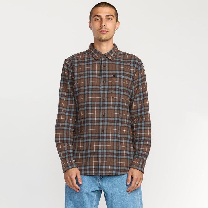 VOLCOM Caden Plaid Shirt - Brown Stone