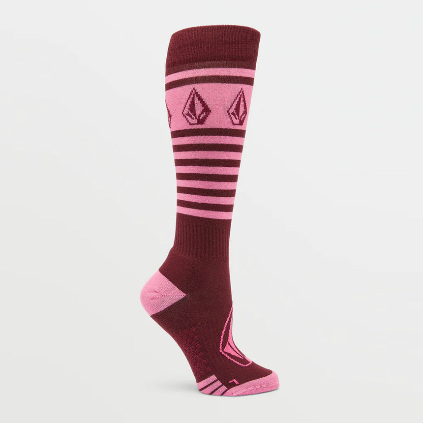 VOLCOM Women's Striker Wool Blend Over-The-Calf Snow Sock - Burgundy