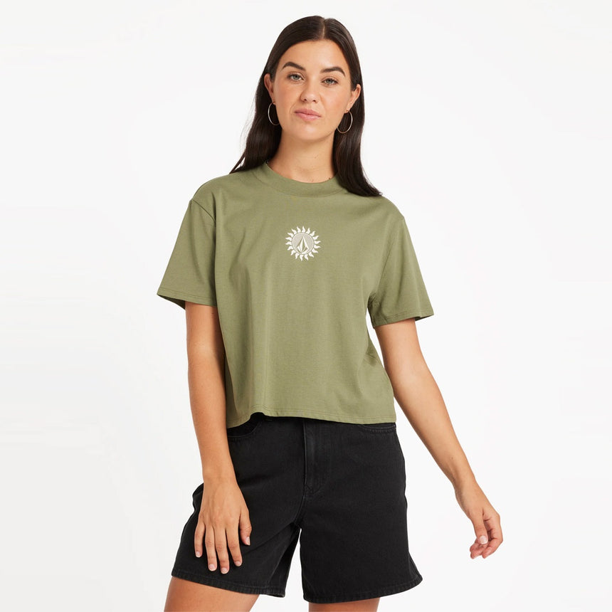 VOLCOM Women's Dial Crop Tee - Moss Stone