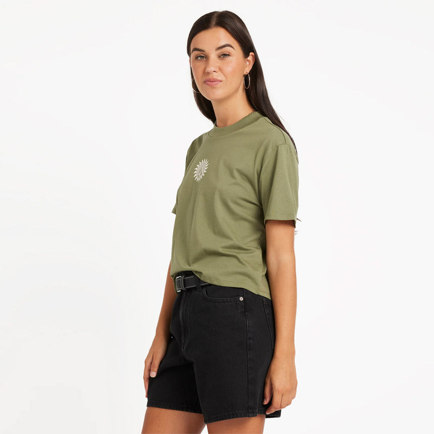 VOLCOM Women's Dial Crop Tee - Moss Stone