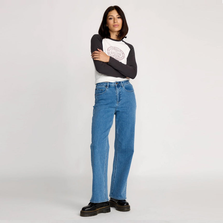 VOLCOM Women's Stoned Boyfriend Hirise Jean - Deep River Blues