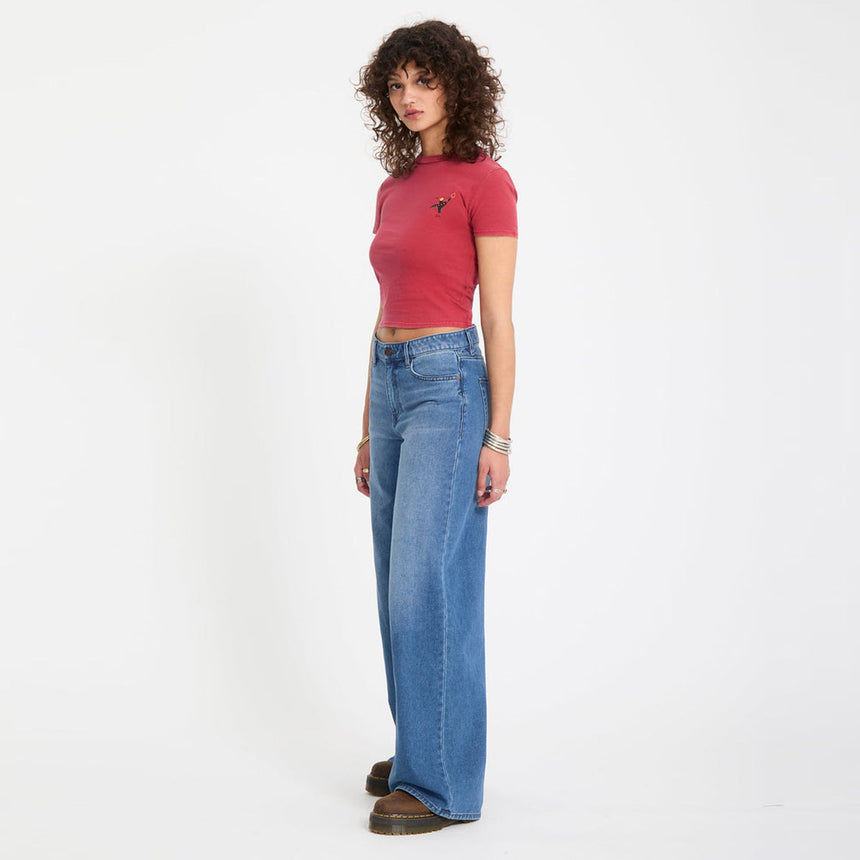 VOLCOM Women's Stoned Boyfriend Lowrise Jean - Worn Light Blue