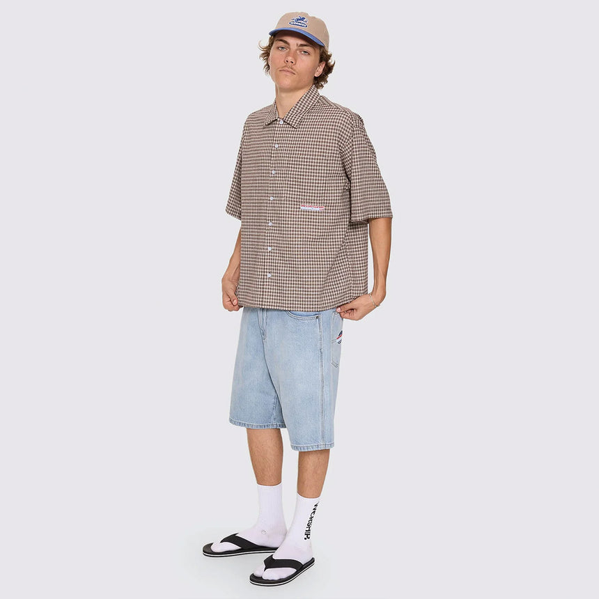 WORSHIP Globo Box Crop Short Sleeve Shirt - Brown