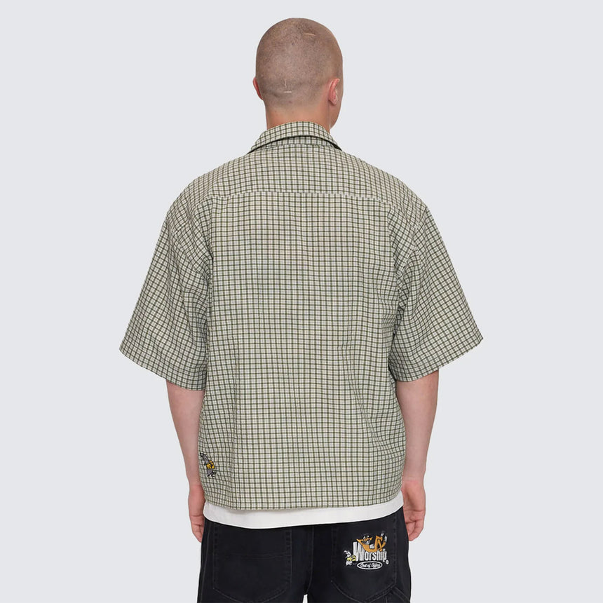 WORSHIP On Leave Box Fit Short Sleeve Cropped Shirt - Cali Green