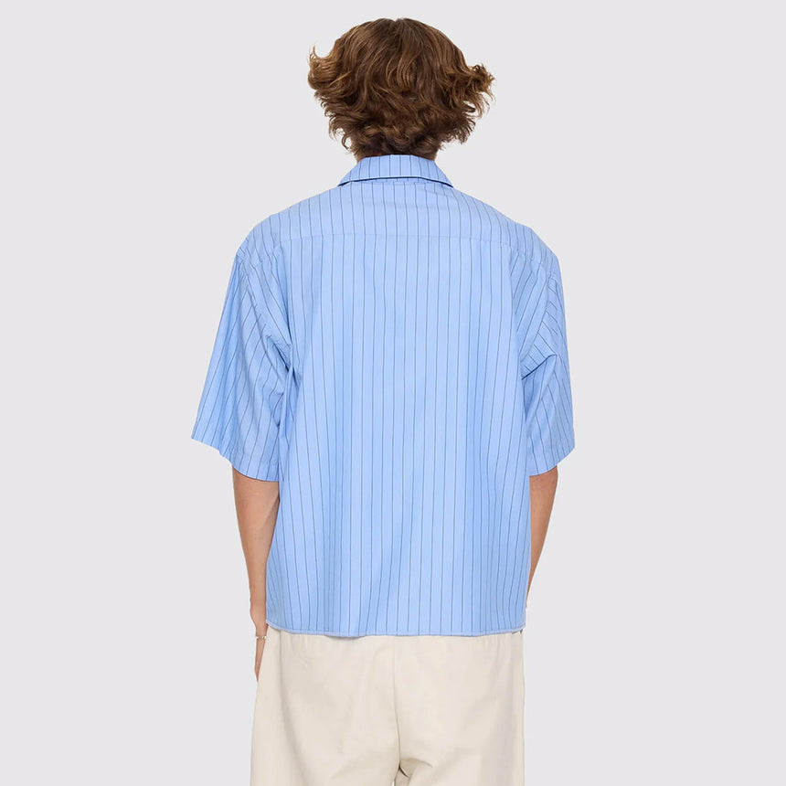 WORSHIP Shadow Cherub Box Crop Short Sleeve Shirt - Dream Blue Stripe