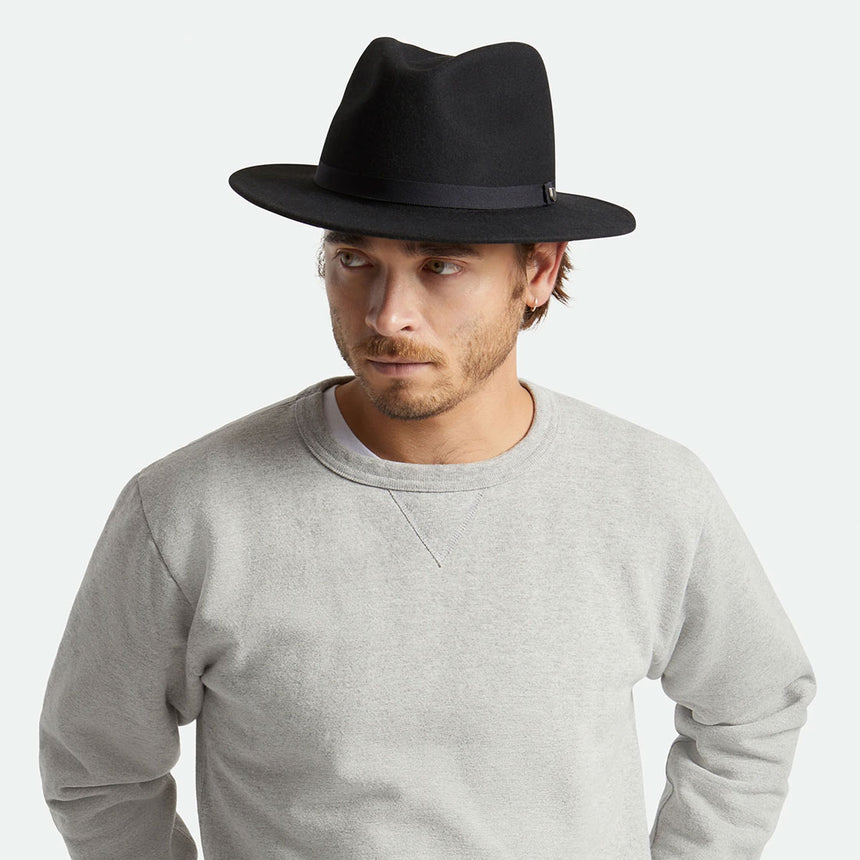 BRIXTON Messer Packable Fedora - Black/Black