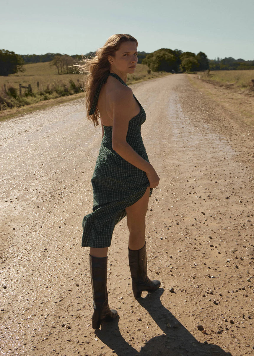 AFENDS Alexa Seersucker Maxi Dress - Reverb Pine Check