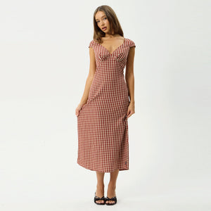 AFENDS Austin Check Midi Dress - Red Rum