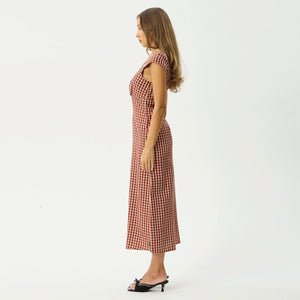 AFENDS Austin Check Midi Dress - Red Rum