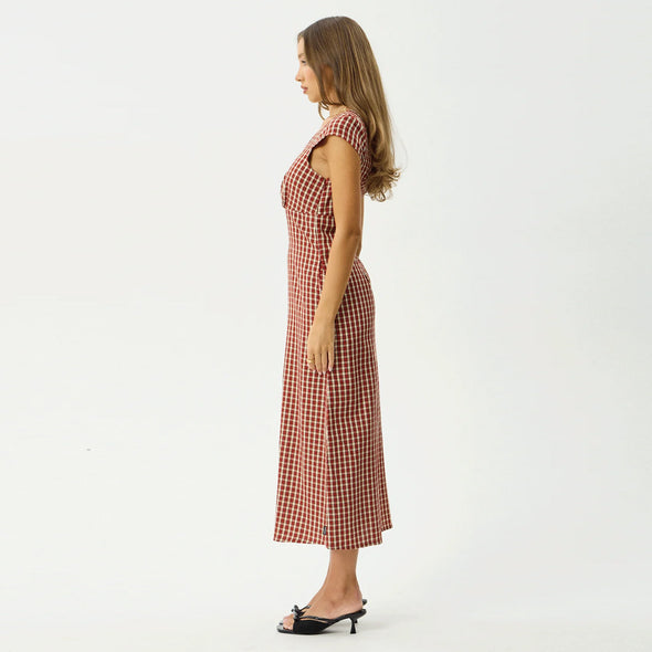 AFENDS Austin Check Midi Dress - Red Rum