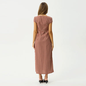 AFENDS Austin Check Midi Dress - Red Rum