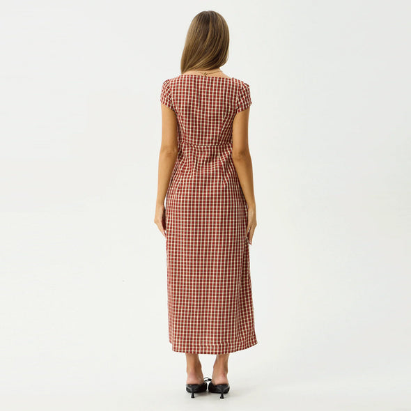 AFENDS Austin Check Midi Dress - Red Rum