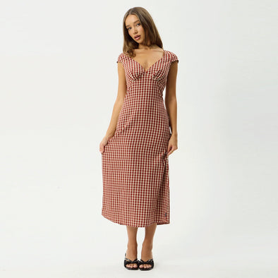AFENDS Austin Check Midi Dress - Red Rum