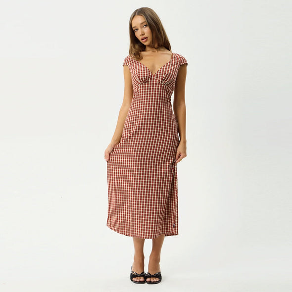 AFENDS Austin Check Midi Dress - Red Rum