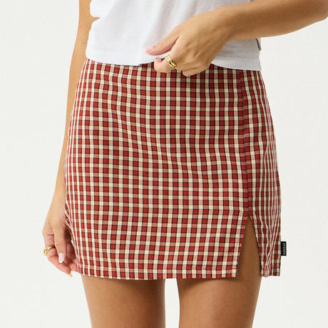 AFENDS Austin Check Mini Skirt - Red Rum