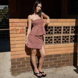 AFENDS Austin Check Mini Skirt - Red Rum