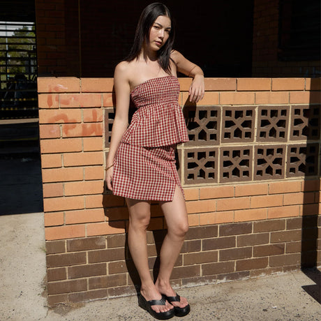 AFENDS Austin Check Mini Skirt - Red Rum