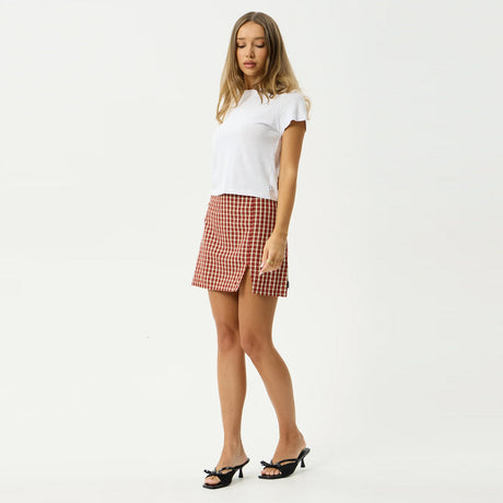 AFENDS Austin Check Mini Skirt - Red Rum
