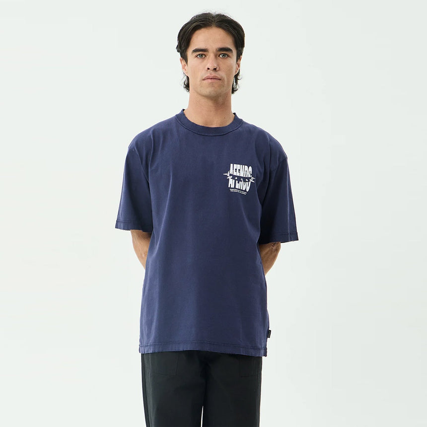 AFENDS Bad Dog Heavyweight Boxy Tee - Washed Deep Sea