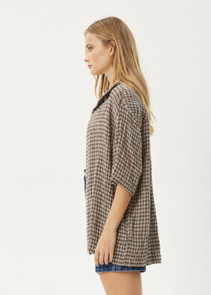 AFENDS Base Short Sleeve Shirt - Coffee Check
