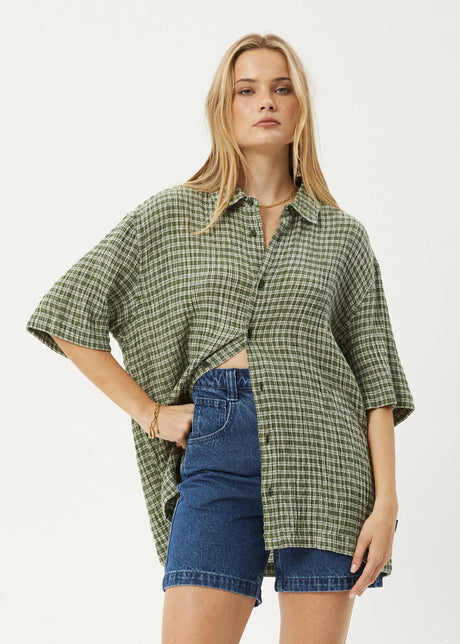 AFENDS Base Short Sleeve Shirt - Deep Green Check