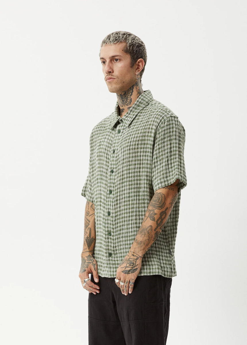 AFENDS Base Short Sleeve Shirt - Deep Green Check