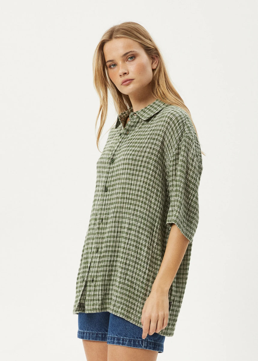 AFENDS Base Short Sleeve Shirt - Deep Green Check