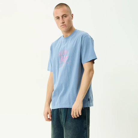 AFENDS Camp Fire Recycled Boxy Tee - Washed Slate Blue