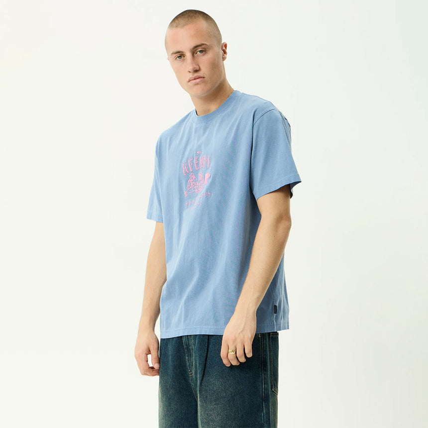 AFENDS Camp Fire Recycled Boxy Tee - Washed Slate Blue