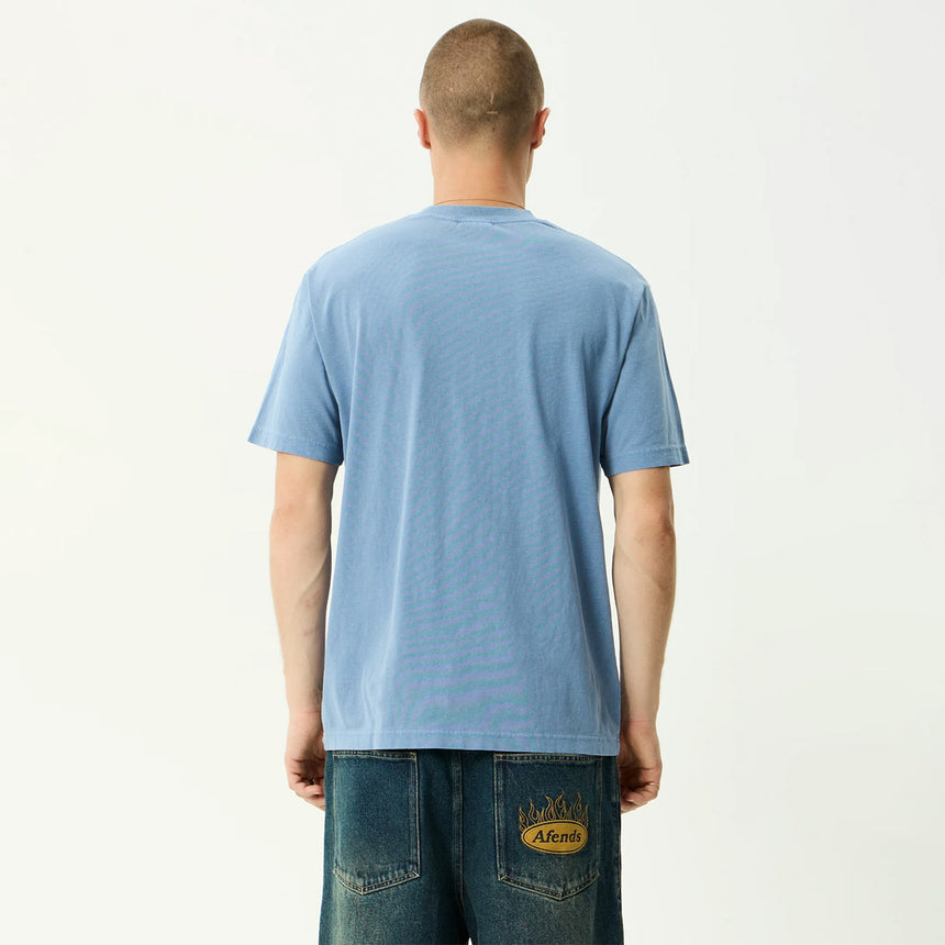 AFENDS Camp Fire Recycled Boxy Tee - Washed Slate Blue