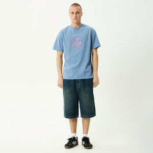 AFENDS Camp Fire Recycled Boxy Tee - Washed Slate Blue