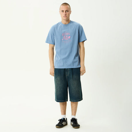 AFENDS Camp Fire Recycled Boxy Tee - Washed Slate Blue