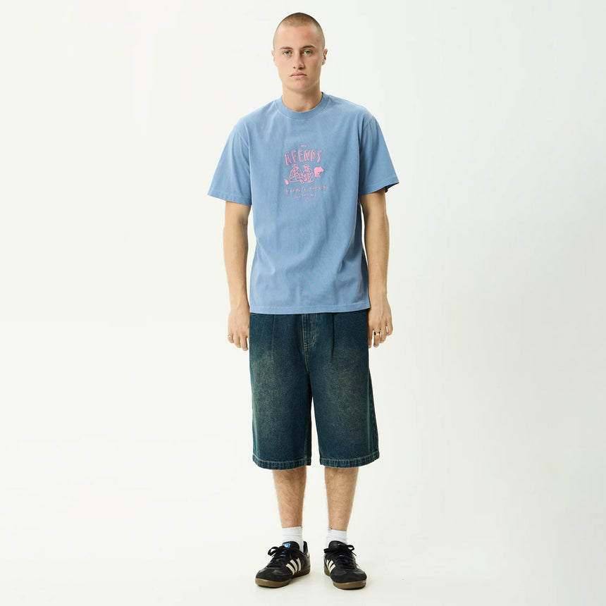 AFENDS Camp Fire Recycled Boxy Tee - Washed Slate Blue