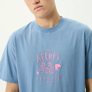 AFENDS Camp Fire Recycled Boxy Tee - Washed Slate Blue